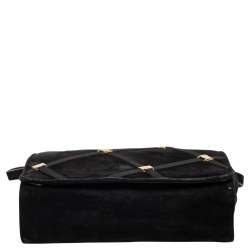 Salvatore Ferragamo Black Suede Flap Messenger Bag