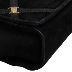 Salvatore Ferragamo Black Suede Flap Messenger Bag
