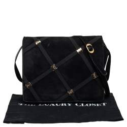Salvatore Ferragamo Black Suede Flap Messenger Bag