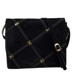 Salvatore Ferragamo Black Suede Flap Messenger Bag