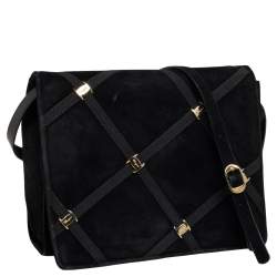 Salvatore Ferragamo Black Suede Flap Messenger Bag