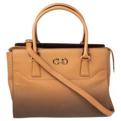 Pre Owned Salvatore Ferragamo Brown Ombre Leather Double Gancio Tote
