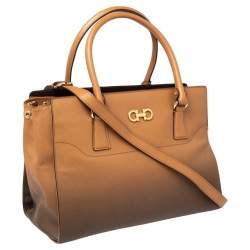 Pre Owned Salvatore Ferragamo Brown Ombre Leather Double Gancio Tote