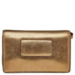 Pre Owned Salvatore Ferragamo Gold Leather Vara Bow Shoulder Bag