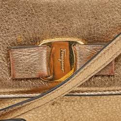 Pre Owned Salvatore Ferragamo Gold Leather Vara Bow Shoulder Bag
