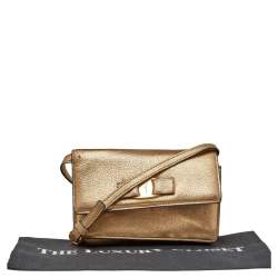 Pre Owned Salvatore Ferragamo Gold Leather Vara Bow Shoulder Bag