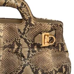 Pre Owned حقيبة ساتشل سالفاتورى فيراغامو غانسينى جلد ثعبان بني / بيج