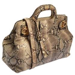 Pre Owned حقيبة ساتشل سالفاتورى فيراغامو غانسينى جلد ثعبان بني / بيج