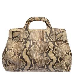 Pre Owned حقيبة ساتشل سالفاتورى فيراغامو غانسينى جلد ثعبان بني / بيج