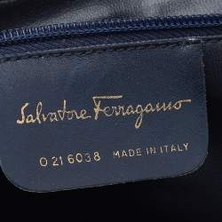 Pre Owned Salvatore Ferragamo Blue/Black Leather Flap Shoulder Bag