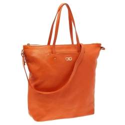 Pre Owned Salvatore Ferragamo Orange Leather Mika Tote