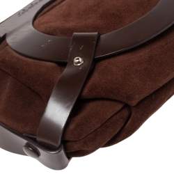 Pre Owned Salvatore Ferragamo Brown Suede and Leather Gancio Baguette Shoulder Bag