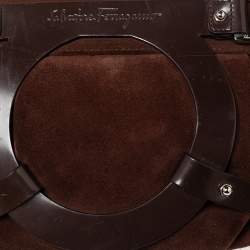 Pre Owned Salvatore Ferragamo Brown Suede and Leather Gancio Baguette Shoulder Bag