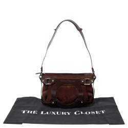 Pre Owned Salvatore Ferragamo Brown Suede and Leather Gancio Baguette Shoulder Bag