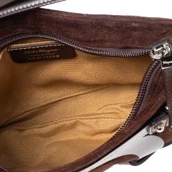Pre Owned Salvatore Ferragamo Brown Suede and Leather Gancio Baguette Shoulder Bag