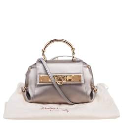 Pre Owned Salvatore Ferragamo Grey Satin Mini Sofia Crossbody Bag