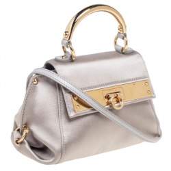 Pre Owned Salvatore Ferragamo Grey Satin Mini Sofia Crossbody Bag