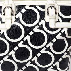 Pre Owned حقيبة يد سالفتوري فيراغامو جلد طباعة غانسيني أبيض/ أسود