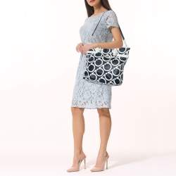 Pre Owned حقيبة يد سالفتوري فيراغامو جلد طباعة غانسيني أبيض/ أسود