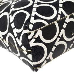 Pre Owned حقيبة يد سالفتوري فيراغامو جلد طباعة غانسيني أبيض/ أسود