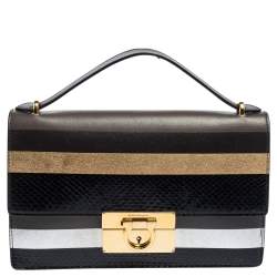 مملوكة مسبقًا Salvatore Ferragamo Multicolor Stripe Leather and Python Trim Aileen Top Handle Bag