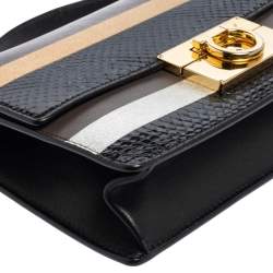 مملوكة مسبقًا Salvatore Ferragamo Multicolor Stripe Leather and Python Trim Aileen Top Handle Bag