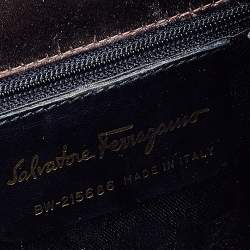 Pre Owned حقيبة سالفاتوري فيراغامو ساتان بني داكن مزخرف كريستال بفيونكة ويد علوية