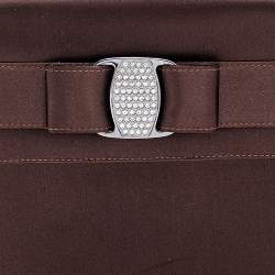 Pre Owned حقيبة سالفاتوري فيراغامو ساتان بني داكن مزخرف كريستال بفيونكة ويد علوية