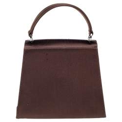 Pre Owned حقيبة سالفاتوري فيراغامو ساتان بني داكن مزخرف كريستال بفيونكة ويد علوية