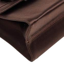 Pre Owned حقيبة سالفاتوري فيراغامو ساتان بني داكن مزخرف كريستال بفيونكة ويد علوية