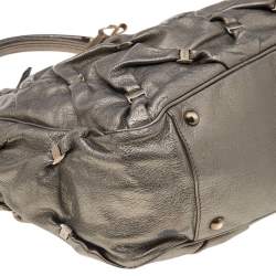 Pre Owned Salvatore Ferragamo Metallic Olive Leather Tote