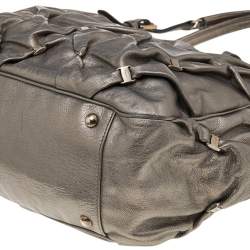 Pre Owned Salvatore Ferragamo Metallic Olive Leather Tote