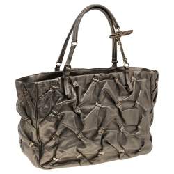 Pre Owned Salvatore Ferragamo Metallic Olive Leather Tote