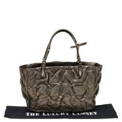 Pre Owned Salvatore Ferragamo Metallic Olive Leather Tote