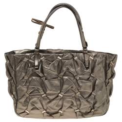 Pre Owned Salvatore Ferragamo Metallic Olive Leather Tote
