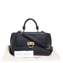 Pre Owned Salvatore Ferragamo Black Leather Large Sofia Top Handle Bag
