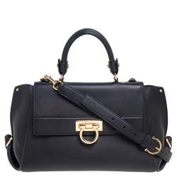 Pre Owned Salvatore Ferragamo Black Leather Large Sofia Top Handle Bag