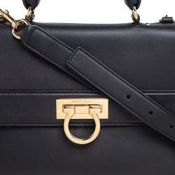 Pre Owned Salvatore Ferragamo Black Leather Large Sofia Top Handle Bag
