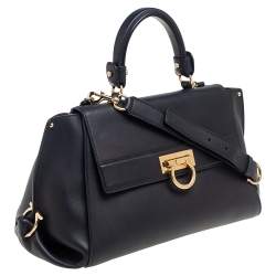 Pre Owned Salvatore Ferragamo Black Leather Large Sofia Top Handle Bag