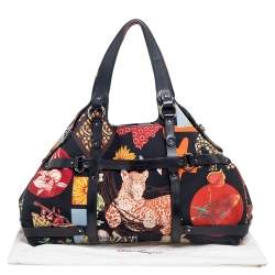 Pre Owned Salvatore Ferragamo Multicolor Nylon and Leather Jungle Safari Print Leopard Tote