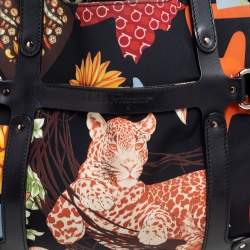 Pre Owned Salvatore Ferragamo Multicolor Nylon and Leather Jungle Safari Print Leopard Tote