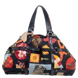 Pre Owned Salvatore Ferragamo Multicolor Nylon and Leather Jungle Safari Print Leopard Tote
