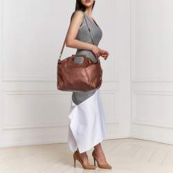 Pre Owned Salvatore Ferragamo Brown Leather Gancini Satchel