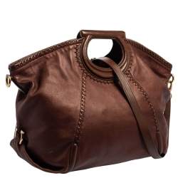 Pre Owned Salvatore Ferragamo Brown Leather Gancini Satchel