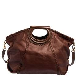 Pre Owned Salvatore Ferragamo Brown Leather Gancini Satchel