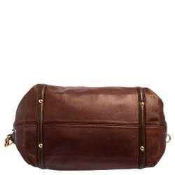 Pre Owned Salvatore Ferragamo Brown Leather Gancini Satchel