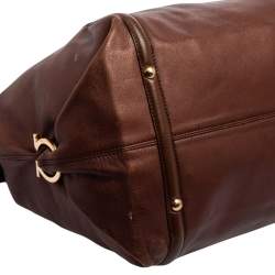 Pre Owned Salvatore Ferragamo Brown Leather Gancini Satchel