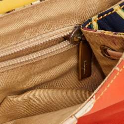 Pre Owned Salvatore Ferragamo Multicolor Printed Nylon and Leather Flap Shoulder Bag
