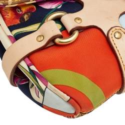 Pre Owned Salvatore Ferragamo Multicolor Printed Nylon and Leather Flap Shoulder Bag