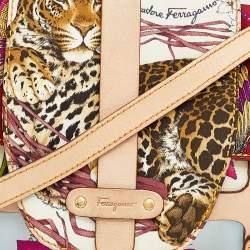 Pre Owned Salvatore Ferragamo Multicolor Printed Nylon and Leather Flap Shoulder Bag